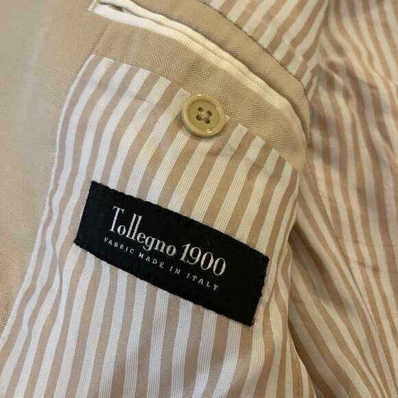 THE BLK TUX Men's TOLLEGNO 1900 Beige Suit Jacket 100% Italian Merino Wool - Picture 10 of 12